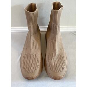 ZARA woman's size EU 39 Sock Style Knit High Top Sneaker Beige boots zip